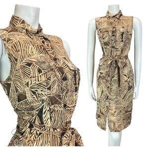 Ralph Lauren Brown Cream Sheath Midi Button Down Dress